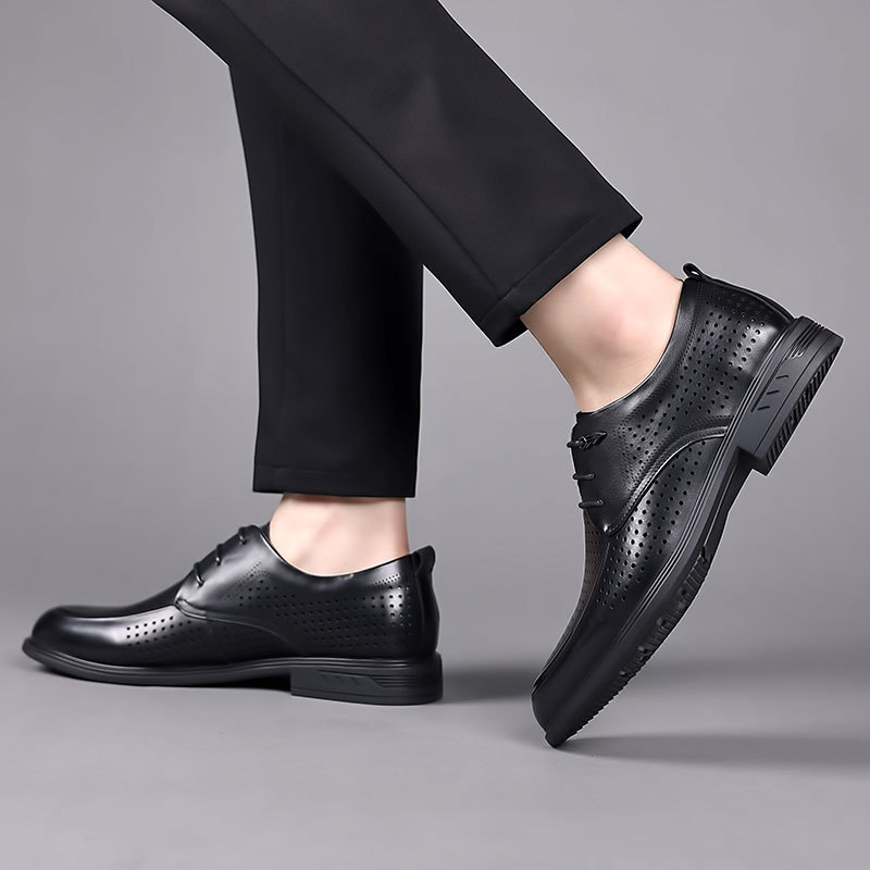 Men's Summer Leather Toe-Layer Cowhide Business Formal Pointed Toe Cut Out Men's Shoes Breathable High-End Genuine Leather Casual Shoes image 4