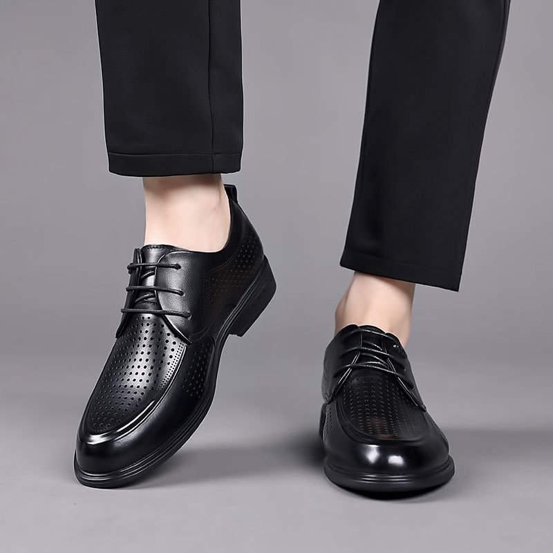 Men's Summer Leather Toe-Layer Cowhide Business Formal Pointed Toe Cut Out Men's Shoes Breathable High-End Genuine Leather Casual Shoes image 5