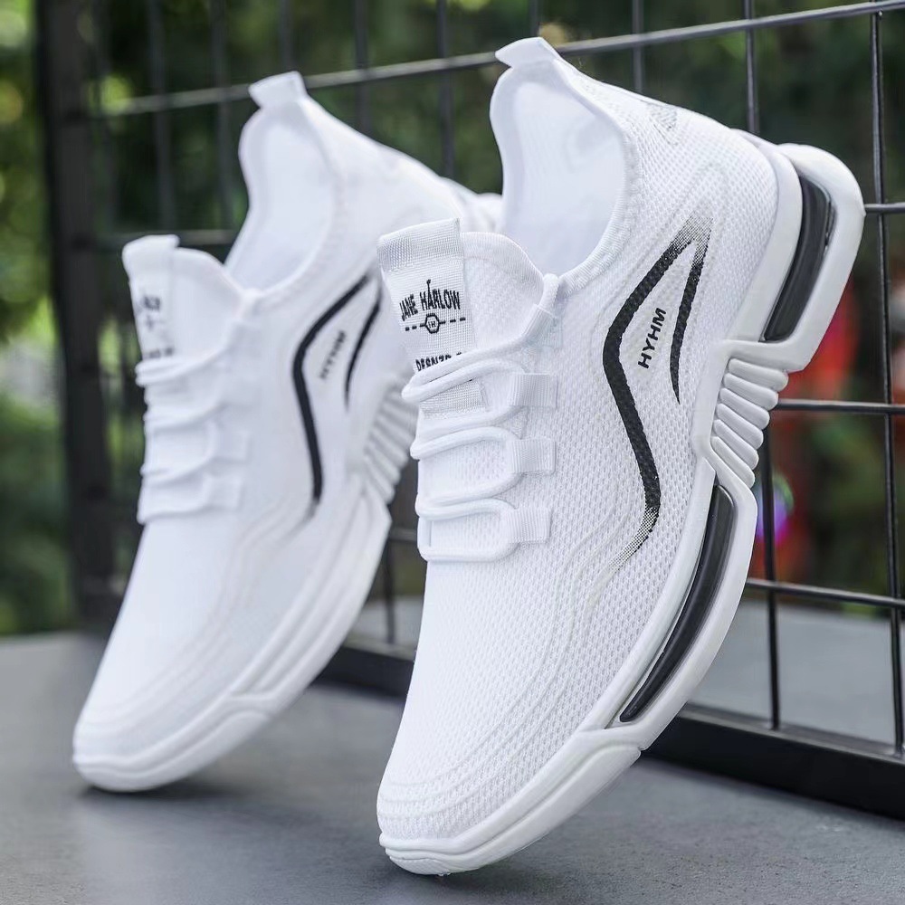 Foreign Trade Men's Summer New Sports Shoes Non-Slip Casual Running Shoes Fly Woven Breathable Comfortable White Shoes Wholesale image 1
