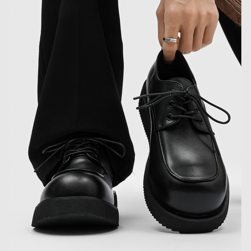Thick-Soled Business Formal Men's Shoes, Lace-Up Height-Increasing Adult Formal Leather Shoes, British Style Retro Classic Round-Toe Derby Shoes