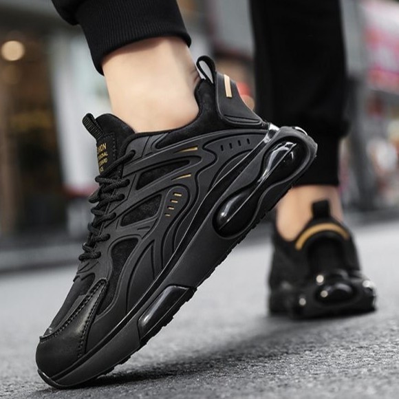 Men's Shoes Factory Wholesale Simple Black Air Cushion Bottom Rebound Running Shoes Youth Outdoor Comfortable Breathable Sports Shoes image 1