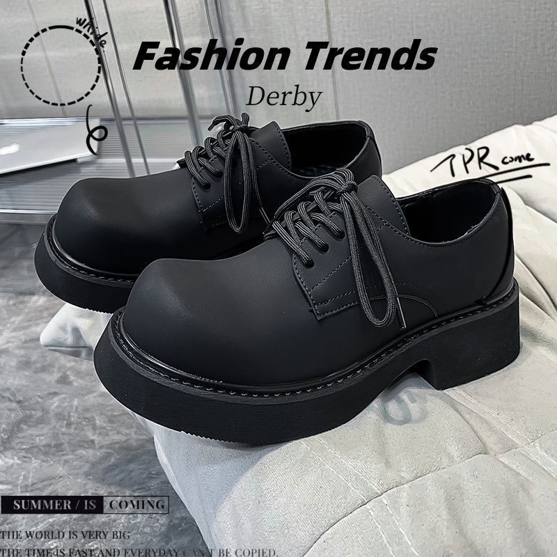 [Leather soft leather] men's shoes increased 6cm black leather shoes autumn thick-soled waterproof casual shoes high-grade deodorant image 1