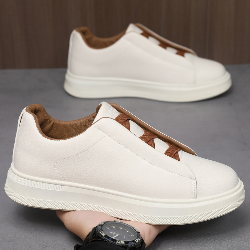 Shoes Men's Shoes Large Size 46 Size Board Shoes Trendy Retro Low-top Casual Shoes Leather Soft Bottom Breathable White Shoes for Men image 1