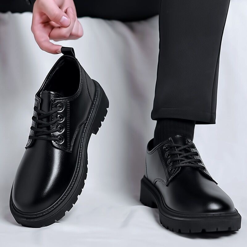 Leather Shoes Men's New Business Dress Casual Shoes Thick Bottom Breathable Youth Suit Wedding Best Man Shoes Student Performance Shoes image 1