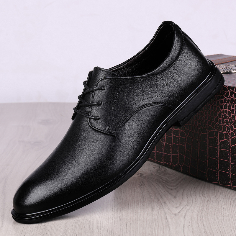 New first-layer cowhide formal leather shoes for office workers business casual leather men's shoes four-season simple Derby shoes image 1