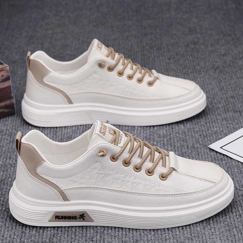 Spring Men's Shoes New Breathable White Shoes Men's Trendy Versatile Thick-Soled Sports and Leisure Leather Flat Shoes Trendy Shoes