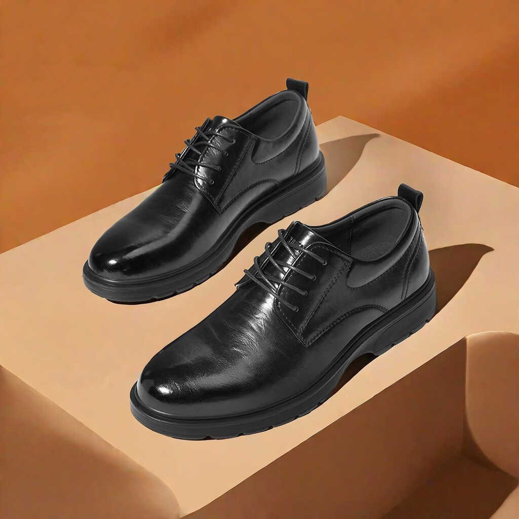 Cross-border e-commerce men's spring and autumn leather shoes, lace-up, British style, thick-soled, business leather shoes, interview shoes, groom shoes, wedding shoes image 1