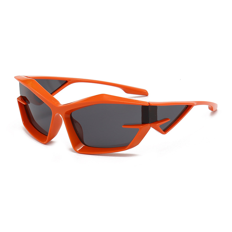 Futuristic Geometric Sunglasses – Sunset Orange Cyberpunk – Dark Lens