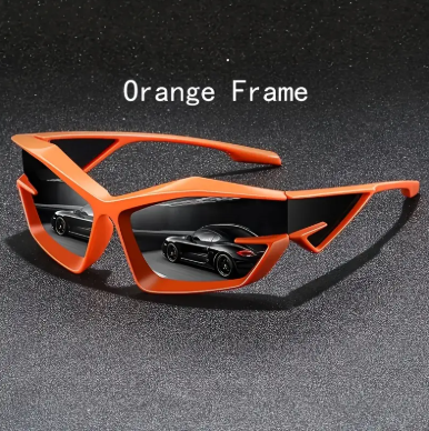 Futuristic Geometric Sunglasses – Sunset Orange Cyberpunk – Dark Lens image 4