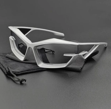 Futuristic Geometric Sunglasses – Arctic White Cyberpunk – Dark Lens